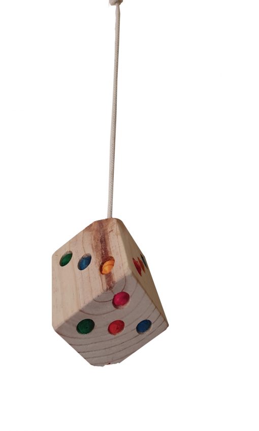 This wooden hanging die is one size.